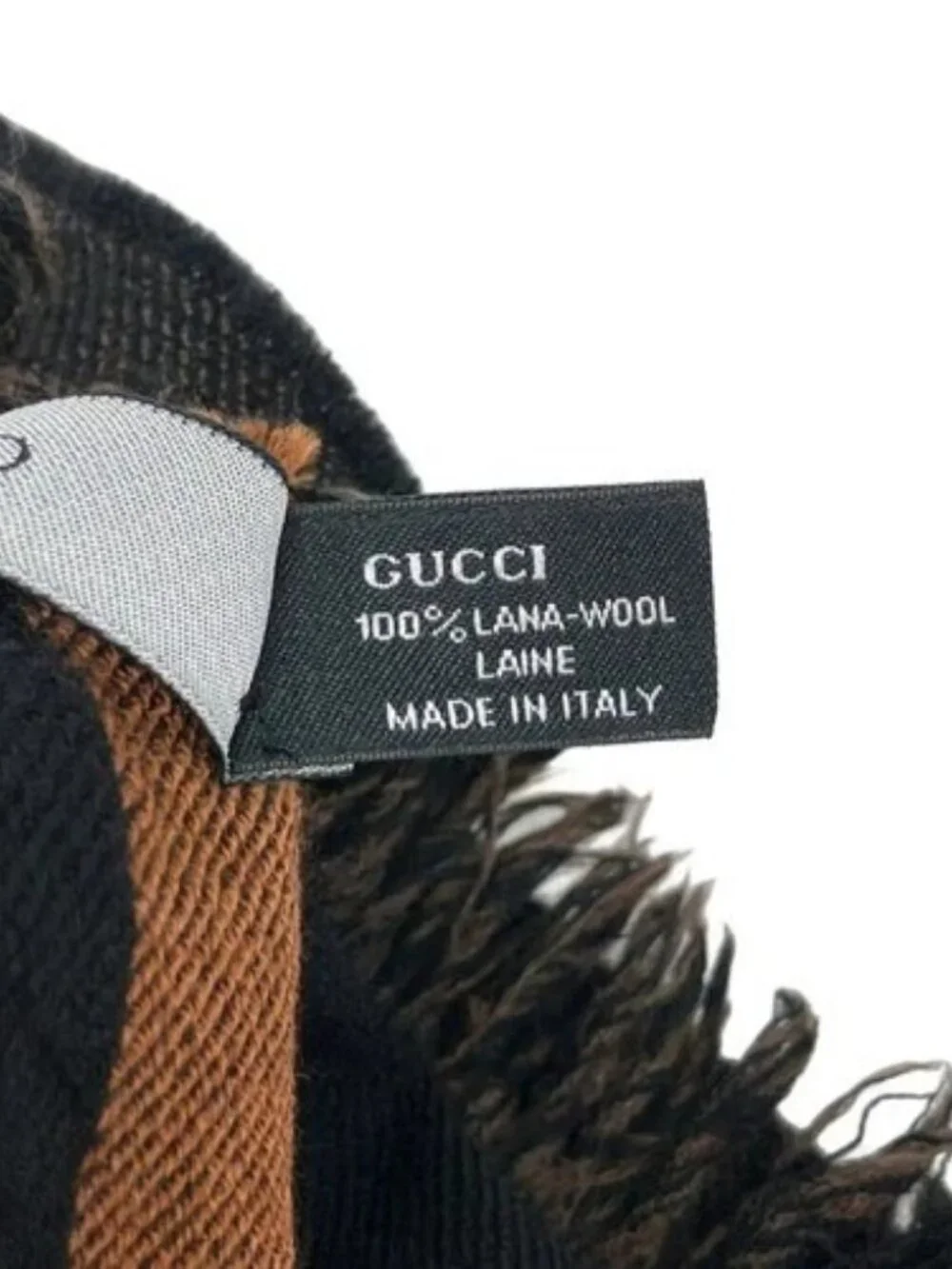 GUCCI Black Brown Dark Brown Wool Scarf